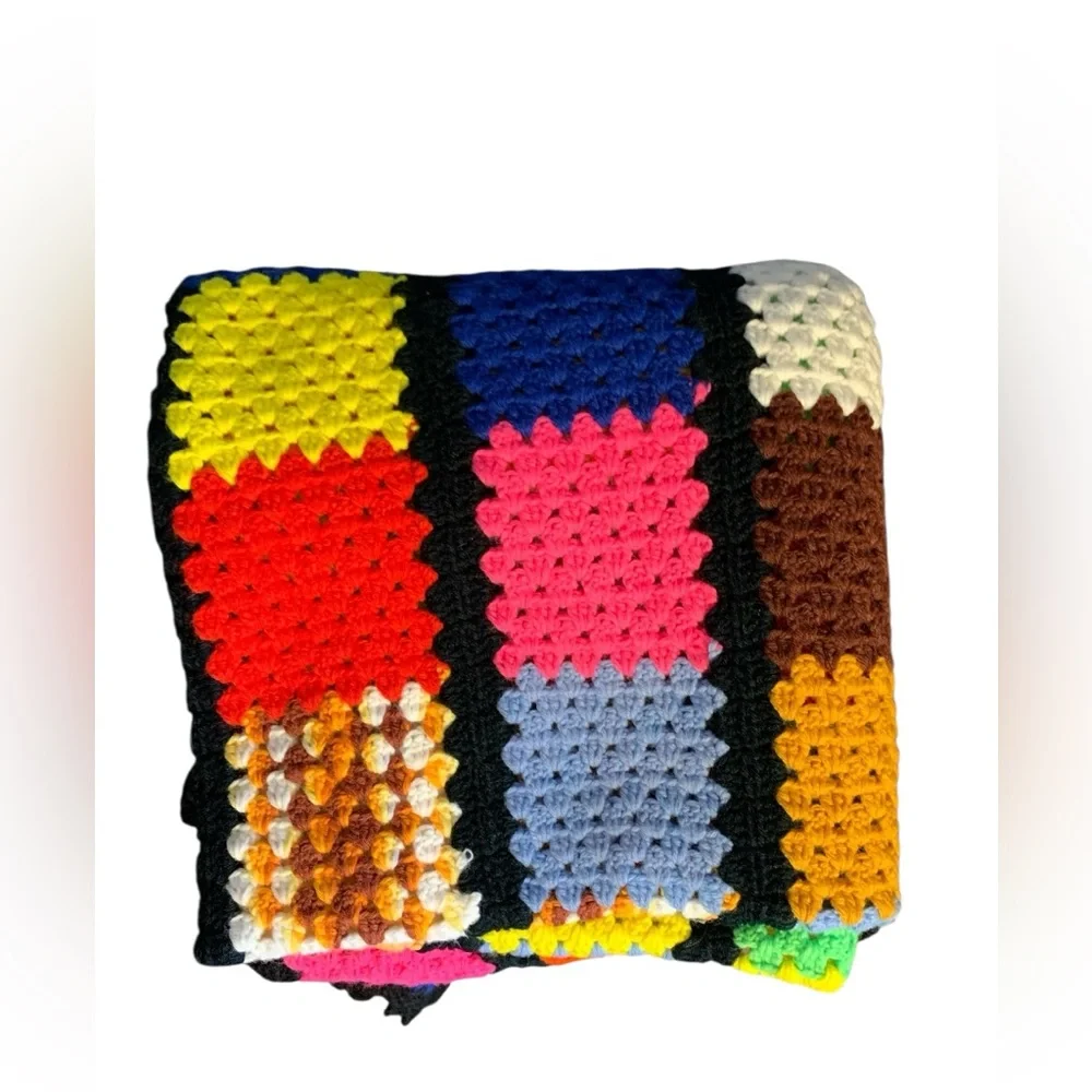 Hand Made Crochet Yarn Afghan Throw Blanket Granny Squares 56”x56” Hand Crafted